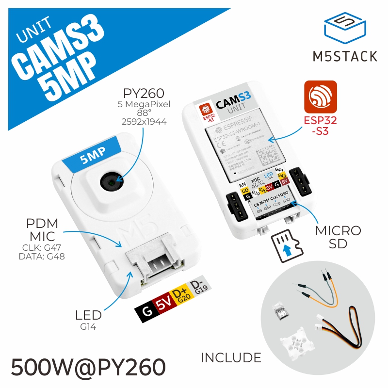 M5Stack Core2 - M5Stack Offizielle Einheit CamS3 Wi-Fi-Kamera 5MP